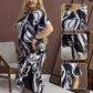 Elegant Round Neck Printed Flowy Dress