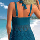 Women's V-Neck Lace Swimdress ＆ Boyshorts Two-Piece Set