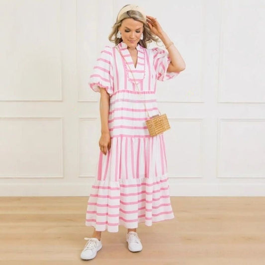 👗Women's Summer Striped Loose Casual Short Sleeve Dress