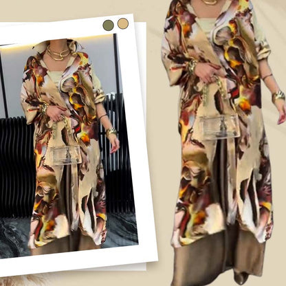 Women's Two-Piece Long Top and Wide Leg Pants Set