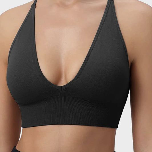 Women's Seamless Deep V-Neck Sports Bra