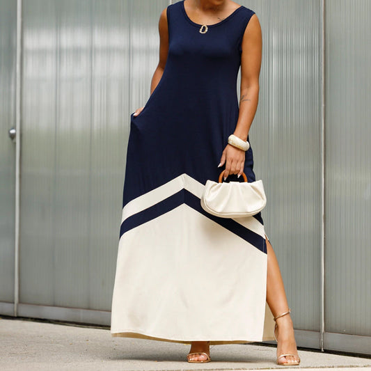 ❤️2025 New Products❤️ Women's Trendy Sleeveless Colorblock Split Dress