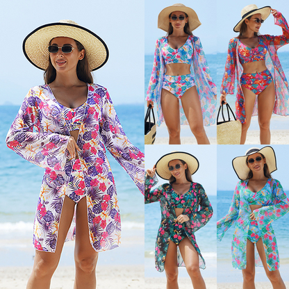Women's Fashion Multicolor Printed Bikini Swimsuit 3 Piece Set