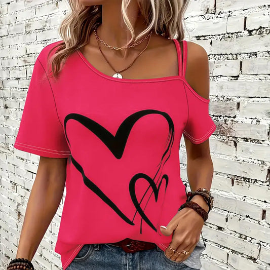 Women's Hear Printed Short-Sleeve Off-Shoulder Tops