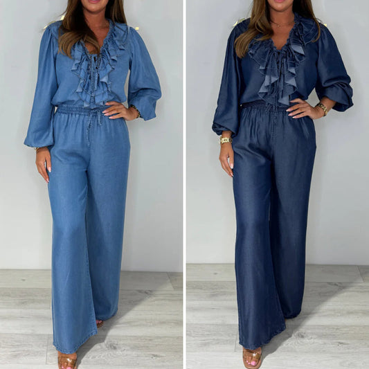 🌸Spring Specials💐Women's Tiered Long-Sleeve Tops ＆ Wide-Leg Pants Set