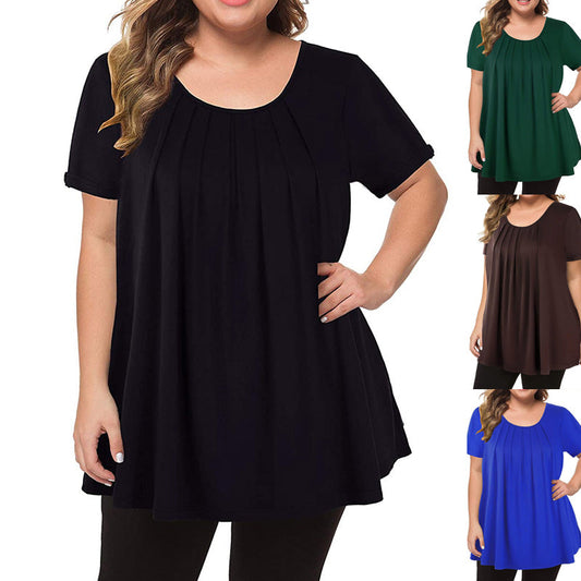 Women's Casual Plus Size Short Sleeve Flowy Blouse