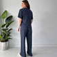 Casual Crew Neck Top & Drawstring Pants Set