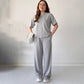 Casual Crew Neck Top & Drawstring Pants Set