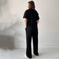 Casual Crew Neck Top & Drawstring Pants Set