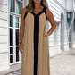 Women's V-Neck Sleeveless Color Block Maxi Dress