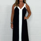 Women's V-Neck Sleeveless Color Block Maxi Dress