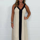 Women's V-Neck Sleeveless Color Block Maxi Dress