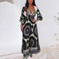 Women's Retro Boho Deep V-Neck Maxi Dress