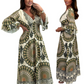 Women's Retro Boho Deep V-Neck Maxi Dress