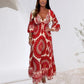 Women's Retro Boho Deep V-Neck Maxi Dress