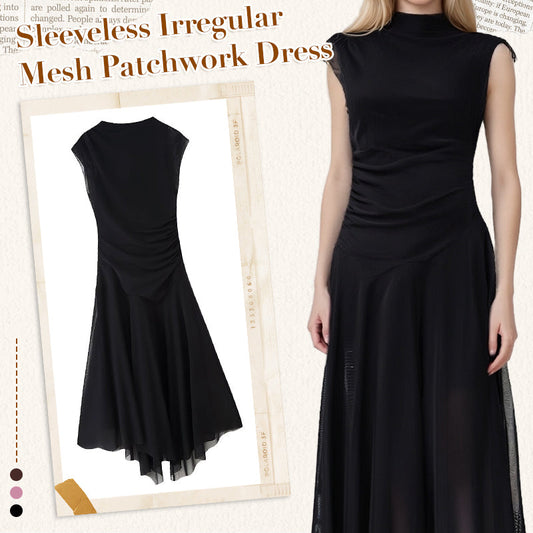 Sleeveless Irregular Mesh Patchwork Dress