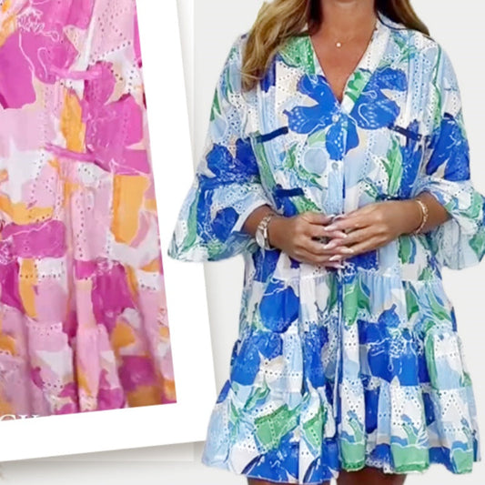 Women's Elegant V-Neck Printed Loose Dresses