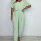 Women's V-Neck Solid Color Loose Waisted Jumpsuit