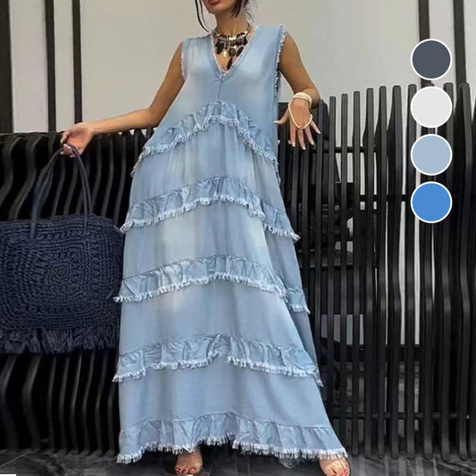 🌴Summer Specials🌴Fashion V-Neck Sleeveless Layered Ruffled Dress