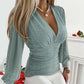 Women's Sexy V-Neck Solid Color Hollow Pattern Waist Long Sleeve Top
