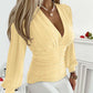 Women's Sexy V-Neck Solid Color Hollow Pattern Waist Long Sleeve Top