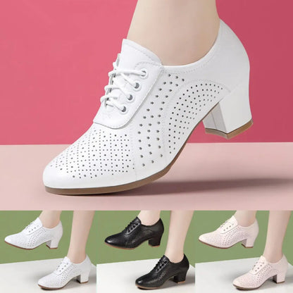 Perforated Artificial Leather Chunky Heels