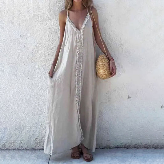 Women's V-neck Spaghetti Strap Maxi Dress