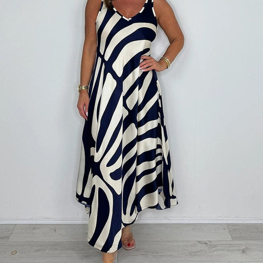 V-Neck Printed Sleeveless Maxi Dress