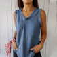 Linen and cotton sleeveless T-shirt for women