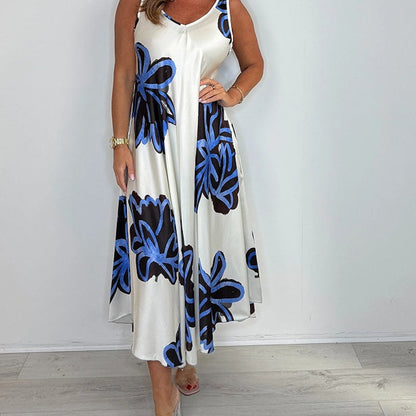 Women's Strap Printed V-neck Maxi Dress