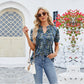 🔥2025 Hot Style! V-neck floral print ruffled short-sleeved T-shirt