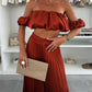Women’s Sexy Solid Color Top Wide Leg Pants Two Pieces Set