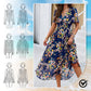 Women's Elegant Printed Flowing Dress with V-Neck