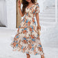 Women's Elegant Printed Flowing Dress with V-Neck