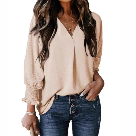V-Neck Casual 3/4 Sleeve Loose Shirt