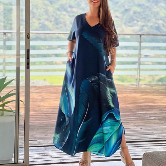 🎉Limited Time 50% OFF👗Women's Loose Casual V-Neck Printed Short Sleeve Dresses