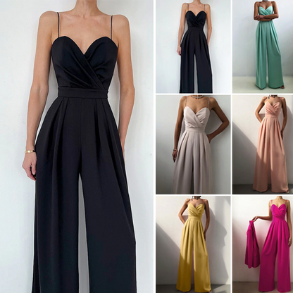 Women's Solid Color Camisole Waist-slimming Straight Jumpsuit