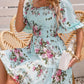 Women’s Elegant Square Neck Floral Print Smocked Dress