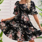 Women’s Elegant Square Neck Floral Print Smocked Dress