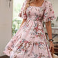Women’s Elegant Square Neck Floral Print Smocked Dress
