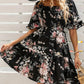 Women’s Elegant Square Neck Floral Print Smocked Dress