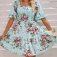 Women’s Elegant Square Neck Floral Print Smocked Dress