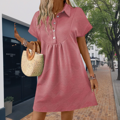 Women's Unique Geometric Texture Short Sleeve Lapel Dress