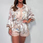 Fashion Prints Button Up Shirt Top & Belted Shorts Two Piece Set