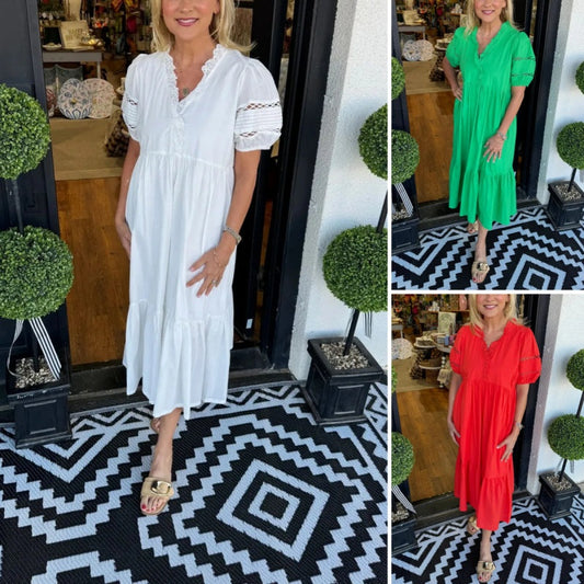 Women's Elegant V-Neck Puff Sleeve Tiered Dress