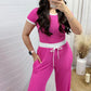 Women’s Ribbed Lounge Set with Crop Top & Wide-Leg Pants