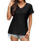 Women's V-Neck Hollow Solid Color Comfortable Breathable T-Shirt