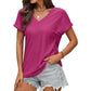 Women's V-Neck Hollow Solid Color Comfortable Breathable T-Shirt