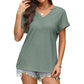 Women's V-Neck Hollow Solid Color Comfortable Breathable T-Shirt