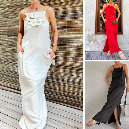 ⏳ Limited time 50% off! 💥Women's Elegant Spaghetti Strap Maxi Dress with Floral Accent